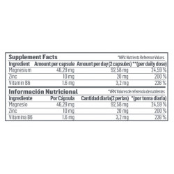 Zinc + Magnesio + B6 | Complejo mineral hormonal | 90 Cápsulas